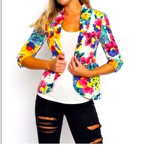 Walter by Walter Baker 3/4 Sleeve Bold Floral Modern Fitted Blazer Size 10